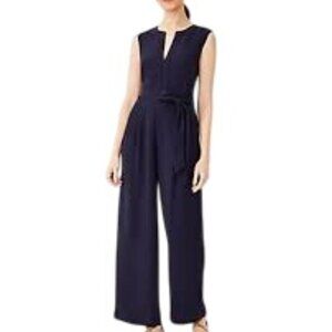 Ann Taylor Split Neck Sleeveless Tie Waist Jumpsuit Womens Size 4 Petite